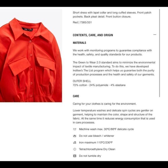 Zara red poplin shirt dress Sz M NWT - Picture 5 of 12